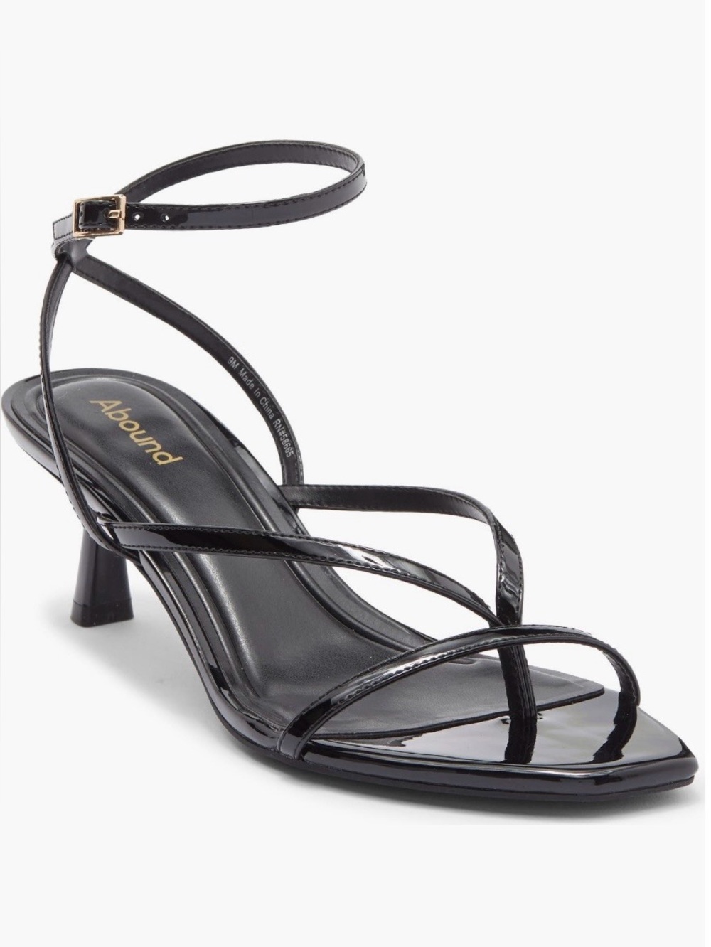 NWT…Abound Black Patent Strappy Ankle‑Buckle Sandals